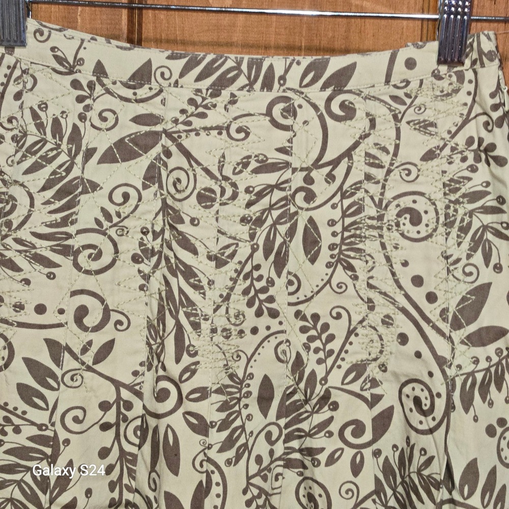 J. Jill Floral Scroll A-Line Midi Skirt Brown Cream Embroidered Size 2 Womens